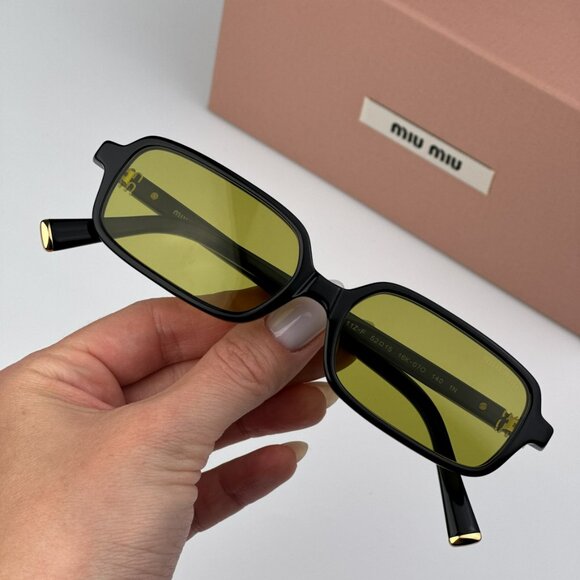 Miu Miu MU11ZSF 16K07O BRAND NEW Sunglasses Black Olive Green Rectangle Unisex - Picture 2 of 12